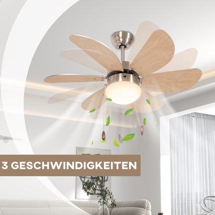 Griestu ventilators ar LED apgaismojumu, 16 W griestu lampa ar ventilatora piekaramo gaismekli, 6 reversīvi lāpstiņas viesistabai, dižskābardis