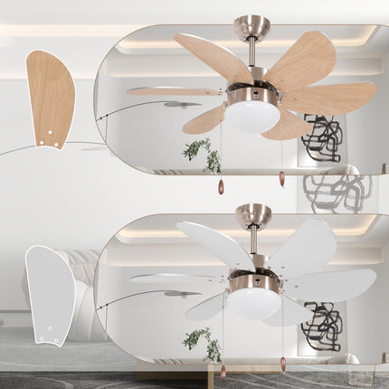 Griestu ventilators ar LED apgaismojumu, 16 W griestu lampa ar ventilatora piekaramo gaismekli, 6 reversīvi lāpstiņas viesistabai, dižskābardis