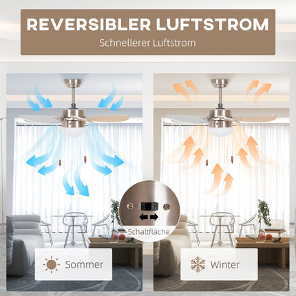 Griestu ventilators ar LED apgaismojumu, 16 W griestu lampa ar ventilatora piekaramo gaismekli, 6 reversīvi lāpstiņas viesistabai, dižskābardis