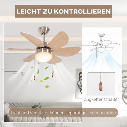 Griestu ventilators ar LED apgaismojumu, 16 W griestu lampa ar ventilatora piekaramo gaismekli, 6 reversīvi lāpstiņas viesistabai, dižskābardis
