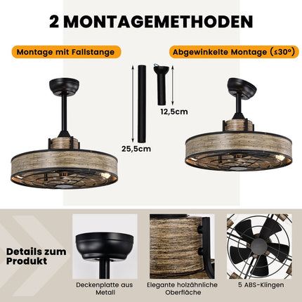 Griestu ventilators ar apgaismojumu, 50 cm, tālvadības pulti un 4 stundu taimeri