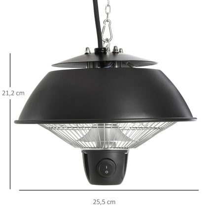 Griestu sildītājs 600W ar ķēdēm, elektriskais, terasēm, alumīnijs, melns, Φ25.5xh21.2Cm