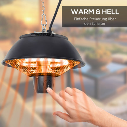 Griestu sildītājs 600W ar ķēdēm, elektriskais, terasēm, alumīnijs, melns, Φ25.5xh21.2Cm