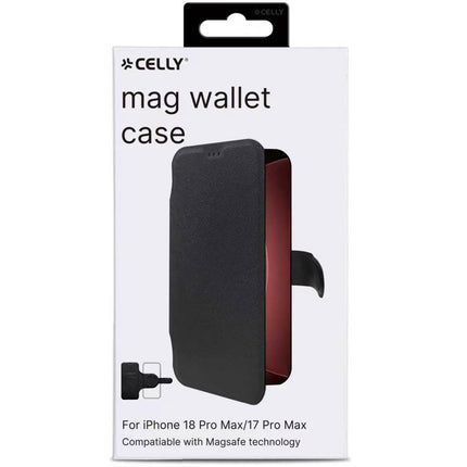 Celly Wally Mag maciņš iPhone 18 Pro un 17 Pro tālruņiem, MagSafe, melns