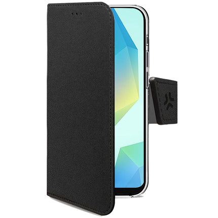 Celly Wally maciņš Samsung Galaxy A18 un A17 telefoniem, melns, PU āda