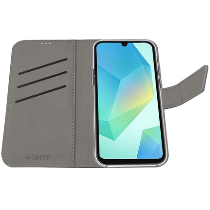 Celly Wally maciņš Samsung Galaxy A18 un A17 telefoniem, melns, PU āda