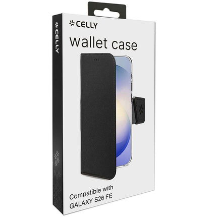 Celly Wally maciņš Samsung Galaxy S26 FE 5G, melns, 3 karšu slots