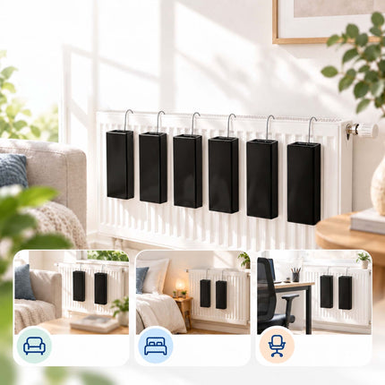 Ceramic Radiator Humidifier Set of 6 with Hooks, 400 ml, Black