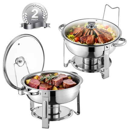 Chafing Dish Set, 2 Pack 5 Qt Stainless Steel Glass Lid