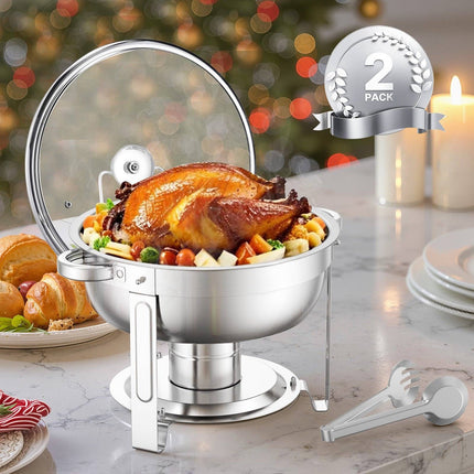 Chafing Dish Set, 2 Pack 5 Qt Stainless Steel Glass Lid