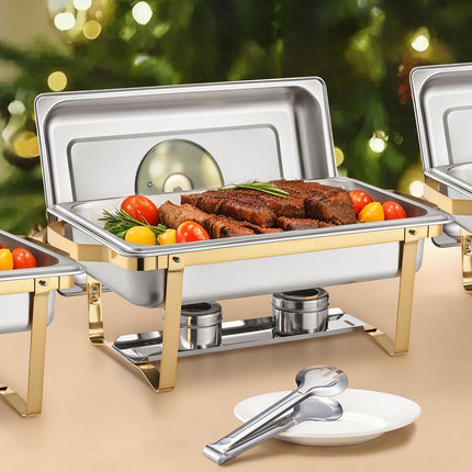 Chafing Dish Set, 4 Pack 8 Qt Stainless Steel, Glass Lid