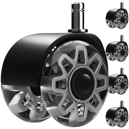 Chair Caster Wheels, 2.5" PU, Set of 5, Quiet, Non-Scratch