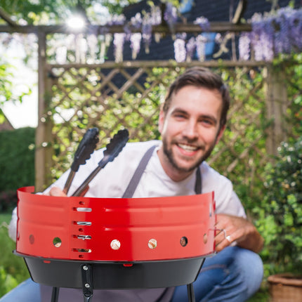 Kokogļu grils ar statīvu un vēja aizsargu, 37 cm