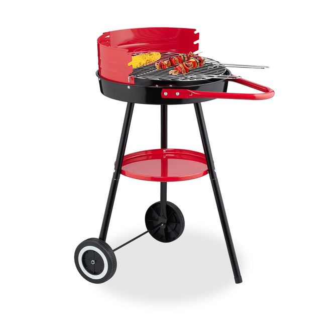 Kokogļu grils ar riteņiem, vēja aizsargs, Ø 42 cm