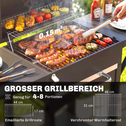 Charcoal Grill Cart with Side Shelves and Thermometer