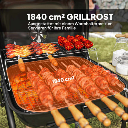 Ogļu grils ar aizslēdzamu vāku, tērauda rāmis, 1840 cm² gatavošanas zona