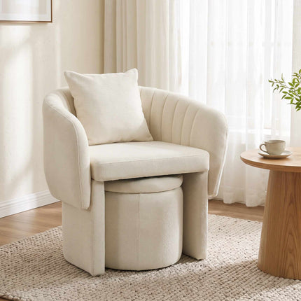 Chenille Lounge Chair with Footstool and Lumbar Cushion, Beige, Nordic Style