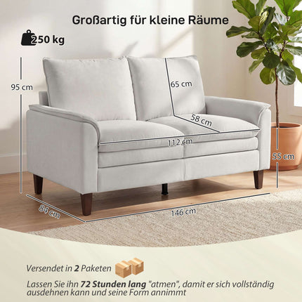 Šenila divvietīgais dīvāns, krēmkrāsas, 24 cm spilvens, augsta atzveltne