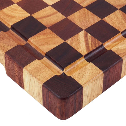 Chequered Wooden Chopping Board with Juice Groove, Acacia, Rubberwood