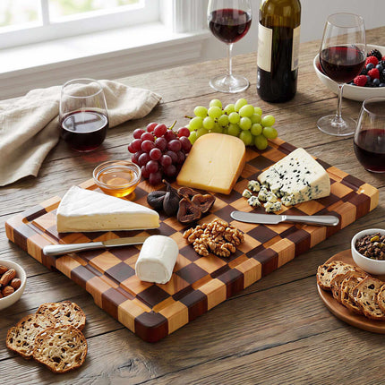 Chequered Wooden Chopping Board with Juice Groove, Acacia, Rubberwood
