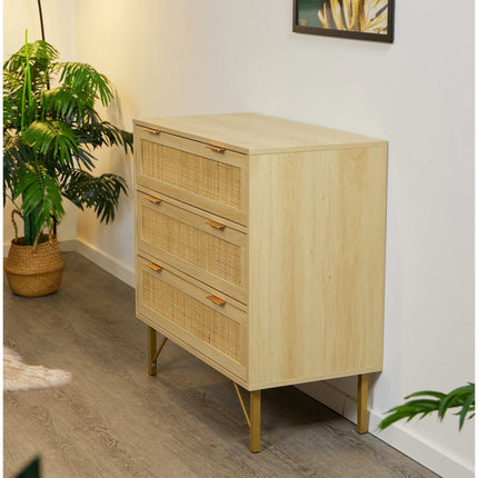 Kumode ar 3 atvilktnēm koka imitācijā