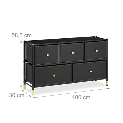 Kumode ar 5 nodalījumiem, melna un zelta krāsā