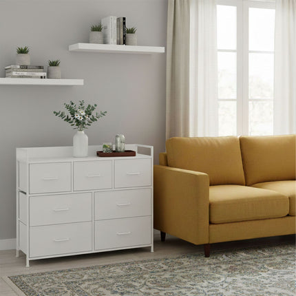 Kumode ar 7 auduma kastēm, metāla un MDF