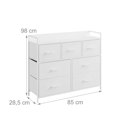 Kumode ar 7 auduma kastēm, metāla un MDF