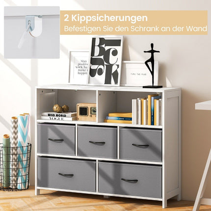 Kumode ar 5 atvilktnēm un atvērtiem plauktiem, 100x30x78 cm