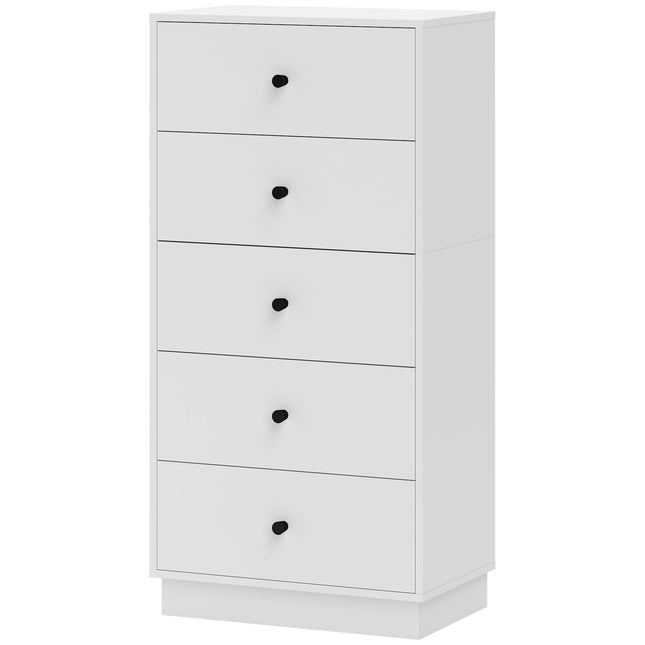 Kumode, bufete ar 5 atvilktnēm, skapis no koka materiāla, uzglabāšanas skapis modernā stilā, atvilktņu skapis, kumode, skapis viesistabai, guļamistabai, gaitenim, 47 x 29 x 95 cm, balts