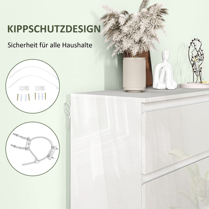 White dresser with 5 anti-tip tabs, 55x34x100 cm