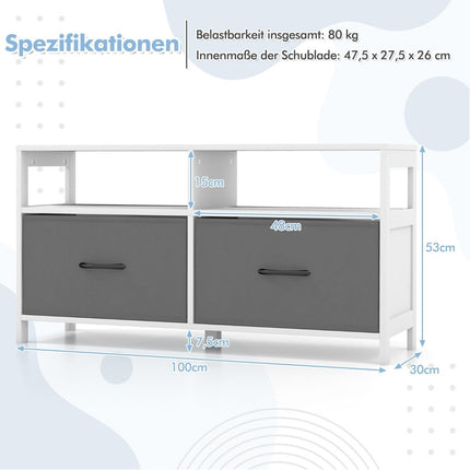 Kumode ar 2 atvilktnēm, uzglabāšanas skapis ar atvērtiem plauktiem 100 x 30 x 53 cm