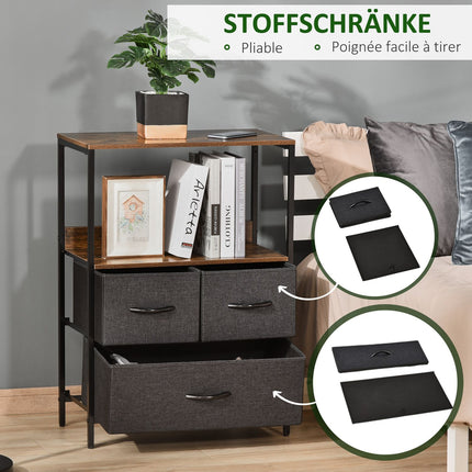 Kumode ar 3 atvilktnēm, izgatavota no lina, uzglabāšanas skapis ar plauktu rokturiem, melns