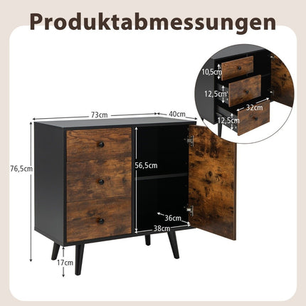 Kumode ar durvīm, 3 atvilktnēm, regulējamu plauktu un pretapgāšanās skapīti 73 x 40 x 76,5 cm