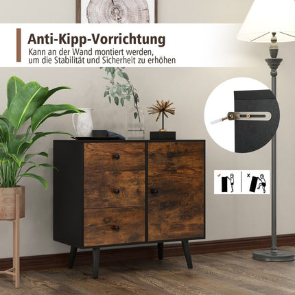 Kumode ar durvīm, 3 atvilktnēm, regulējamu plauktu un pretapgāšanās skapīti 73 x 40 x 76,5 cm