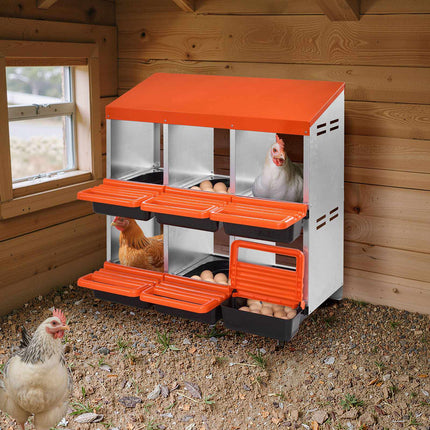 Chicken Nesting Box, 2-Tier 6-Compartment Roll-Out