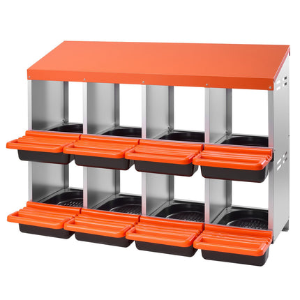 Chicken Nesting Box, 2-Tier 8-Compartment Metal Roll-Out