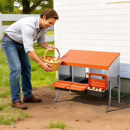 Chicken Nesting Box, 3-Compartment Roll Away, With Legs