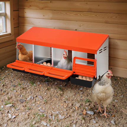Chicken Nesting Boxes, 4-Compartment Roll-Out, Galvanized Steel