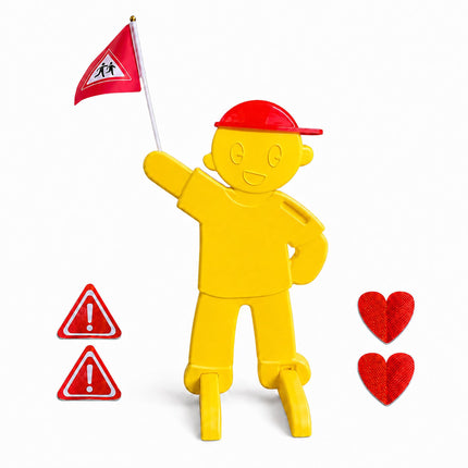 Child Safety Warning Figure for Roads with Red Flag, Yellow, 84 cm Tall