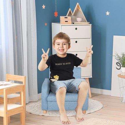 Blue armchair sofa for children with cushion, non-slip feet