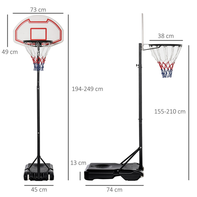 Bērnu basketbola sistēma, ritenis, regulējams augstums, 194-249 cm, piepildāma ar ūdeni, PE tērauds, melna