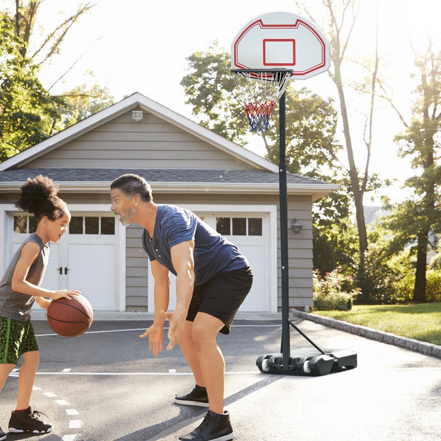 Bērnu basketbola sistēma, ritenis, regulējams augstums, 194-249 cm, piepildāma ar ūdeni, PE tērauds, melna