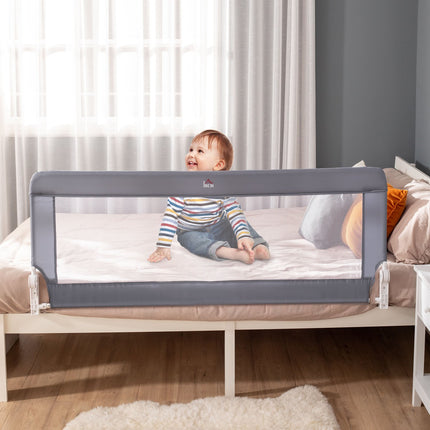 Bērnu gultas aizsargbarjera, kritienu aizsardzība, noņemama metāla, oksfordas auduma, pelēka, 150 cm