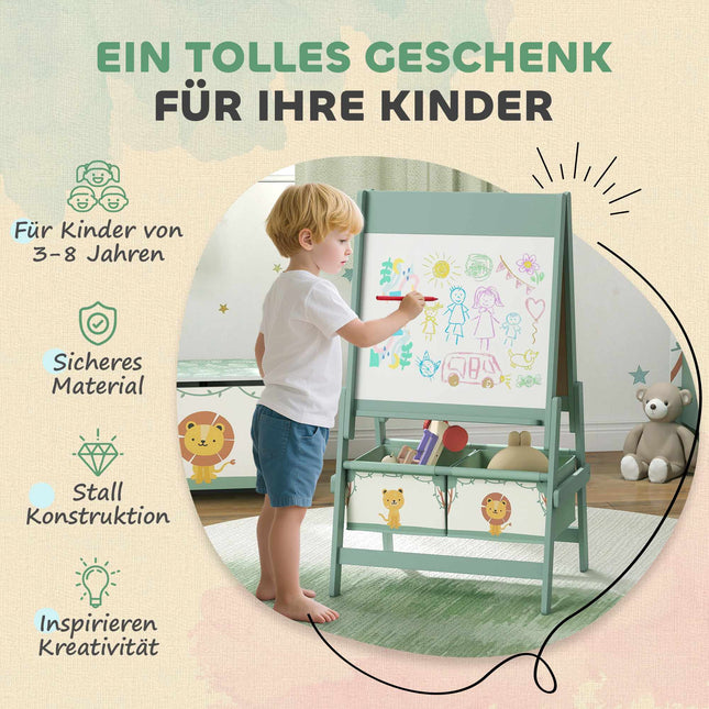 Bērnu 3-vienā molberts ar krīta tāfeli, balto tāfeli un papīra rulli