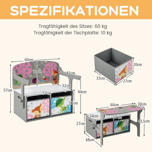 Bērnu 3-vienā galda un krēslu komplekts ar uzglabāšanas kastēm