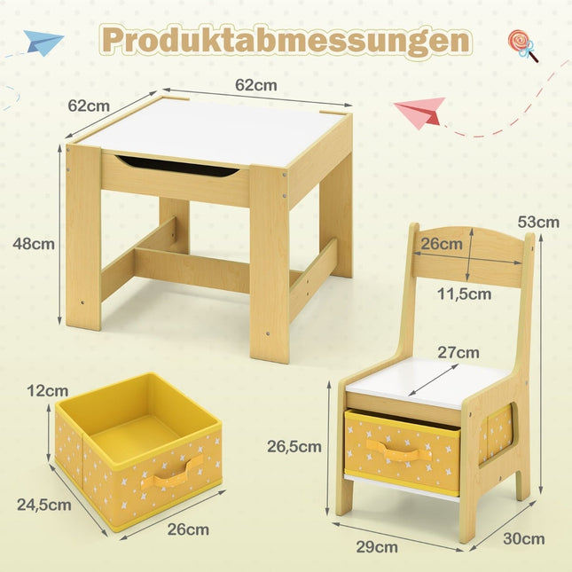 Bērnu aktivitāšu galda komplekts ar krēsliem, dzeltens, vecums 3+