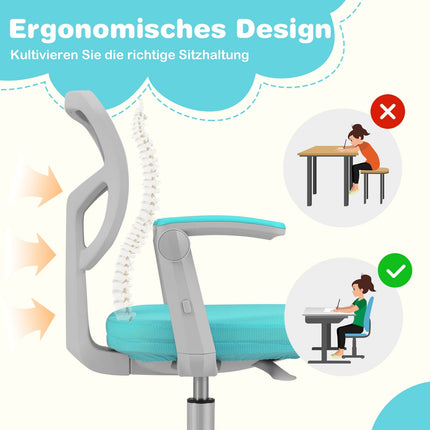 Bērnu regulējams rakstāmgalda krēsls, 41-52 cm, tirkīza krāsā