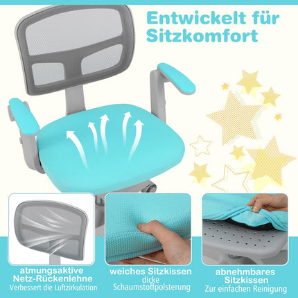 Bērnu regulējams rakstāmgalda krēsls, 41-52 cm, tirkīza krāsā