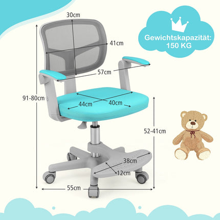 Bērnu regulējams rakstāmgalda krēsls, 41-52 cm, tirkīza krāsā